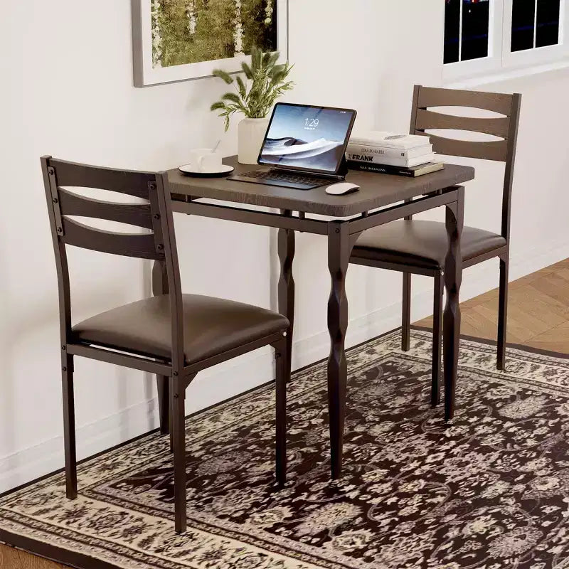 3 Piece Dining Table Set, Dining Table and Chairs Set of 2 with Spiral Legs, Dining Set for 2, Suitable for Small Spaces, Kitchen, Apartment