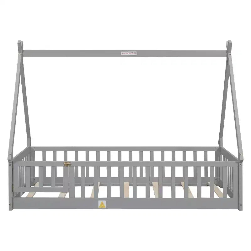 MAYEERTY Twin Tent-shaped Floor Bed with Safety Guardrails Gray