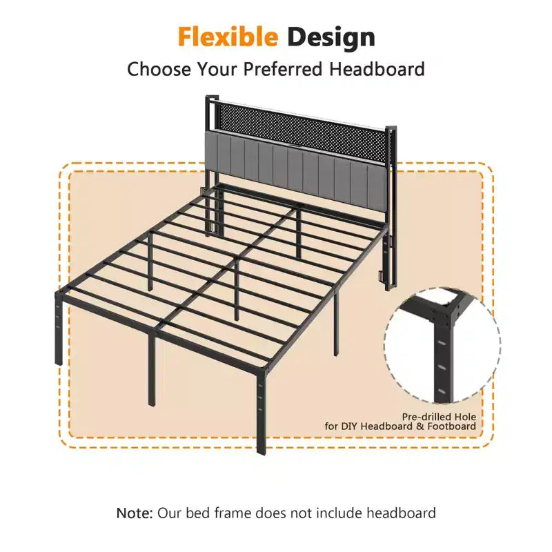 Karl Home 16 inch Height Twin Size Bed Frames Heavy Duty, Metal Platform Bed No Box Spring Needed