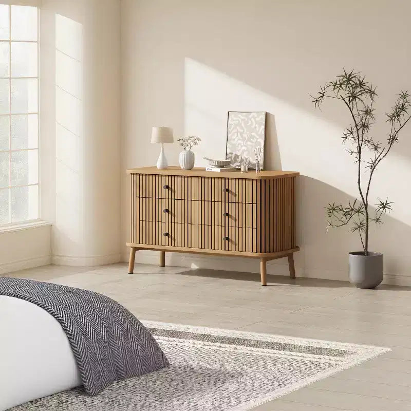 Garvee 47 6-Drawer Dresser, Compact Wood Chest with Metal Legs, Farmhouse Storage Organizer for Bedroom, Nursery, or Apartment