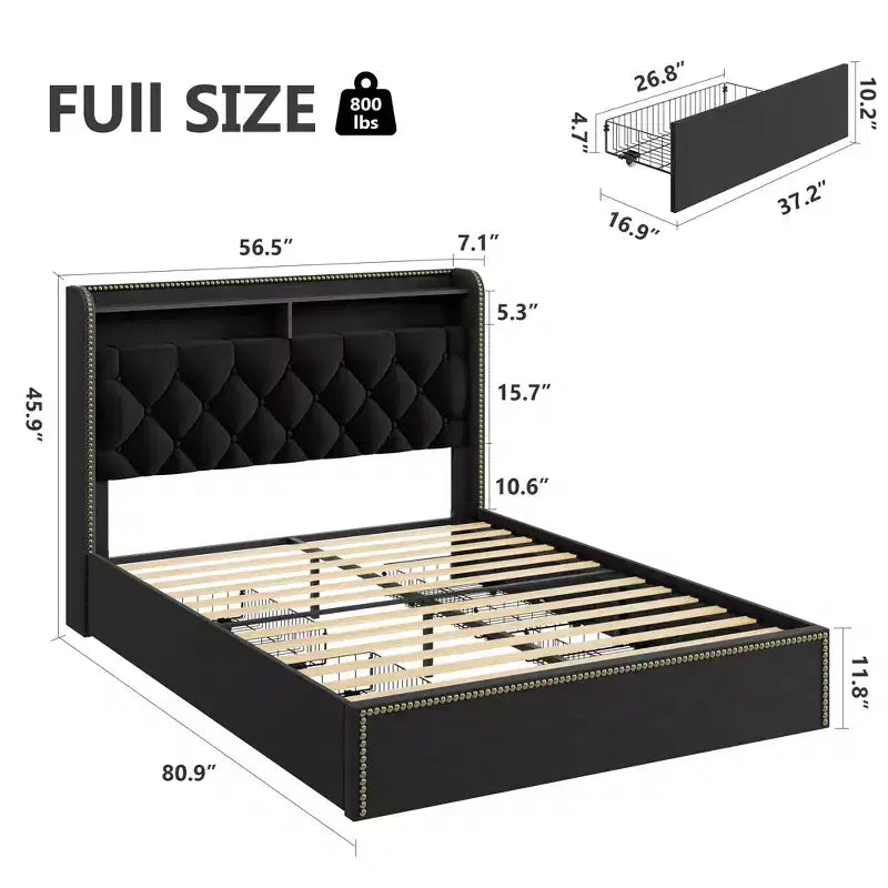GustoWave Velvet Bed Frame with 4 Storage Drawers