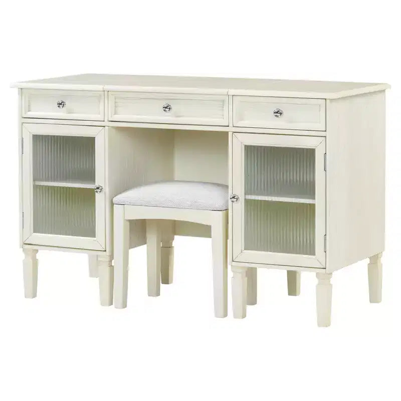 ModernLuxe Makeup Vanity Desk with Flip-Top Mirror, Stool, Drawer & Cabinet, White Vanity Table Dressing Table Multi-Functional Computer Writing Desk