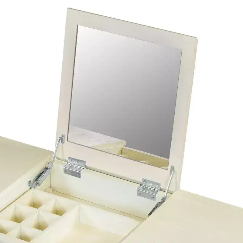ModernLuxe Makeup Vanity Desk with Flip-Top Mirror, Stool, Drawer & Cabinet, White Vanity Table Dressing Table Multi-Functional Computer Writing Desk