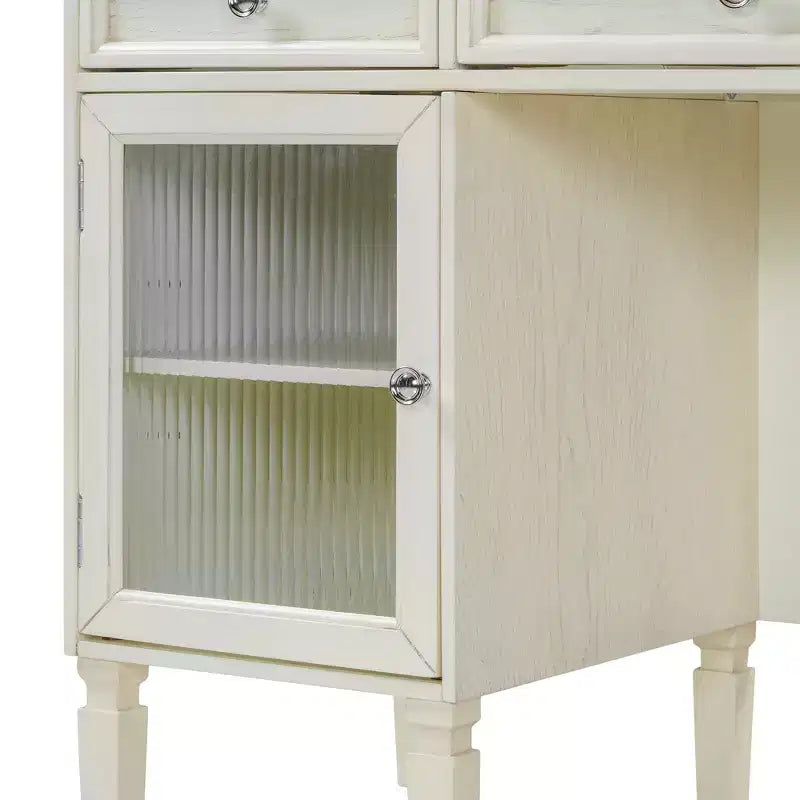 ModernLuxe Makeup Vanity Desk with Flip-Top Mirror, Stool, Drawer & Cabinet, White Vanity Table Dressing Table Multi-Functional Computer Writing Desk