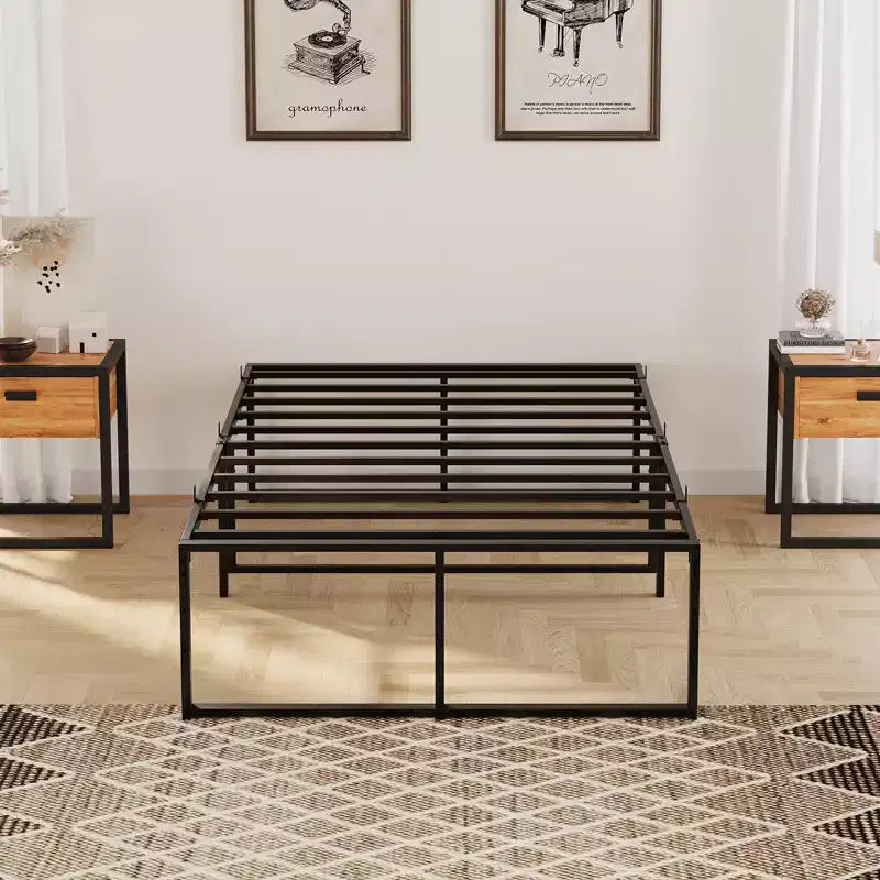 Metal Platform Bed Frame, Heavy Duty Strong Support Slat Full Size Bed, No Box Spring Needed, Under Bed Storage
