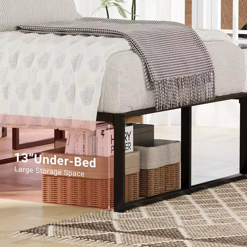 Metal Platform Bed Frame, Heavy Duty Strong Support Slat Full Size Bed, No Box Spring Needed, Under Bed Storage