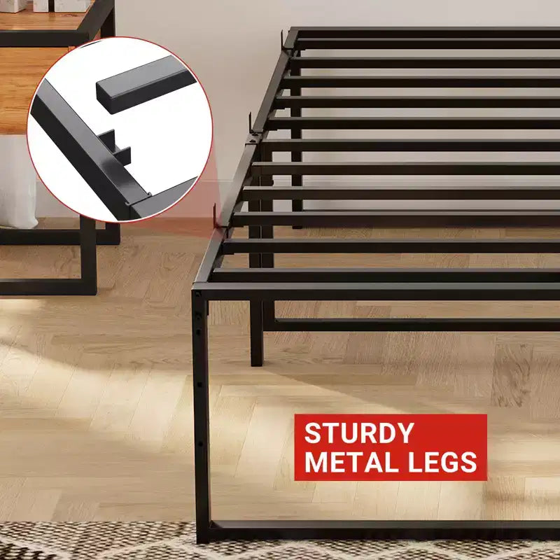 Metal Platform Bed Frame, Heavy Duty Strong Support Slat Full Size Bed, No Box Spring Needed, Under Bed Storage