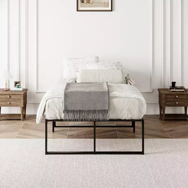 Metal Platform Bed Frame, Heavy Duty Strong Support Slat Full Size Bed, No Box Spring Needed, Under Bed Storage