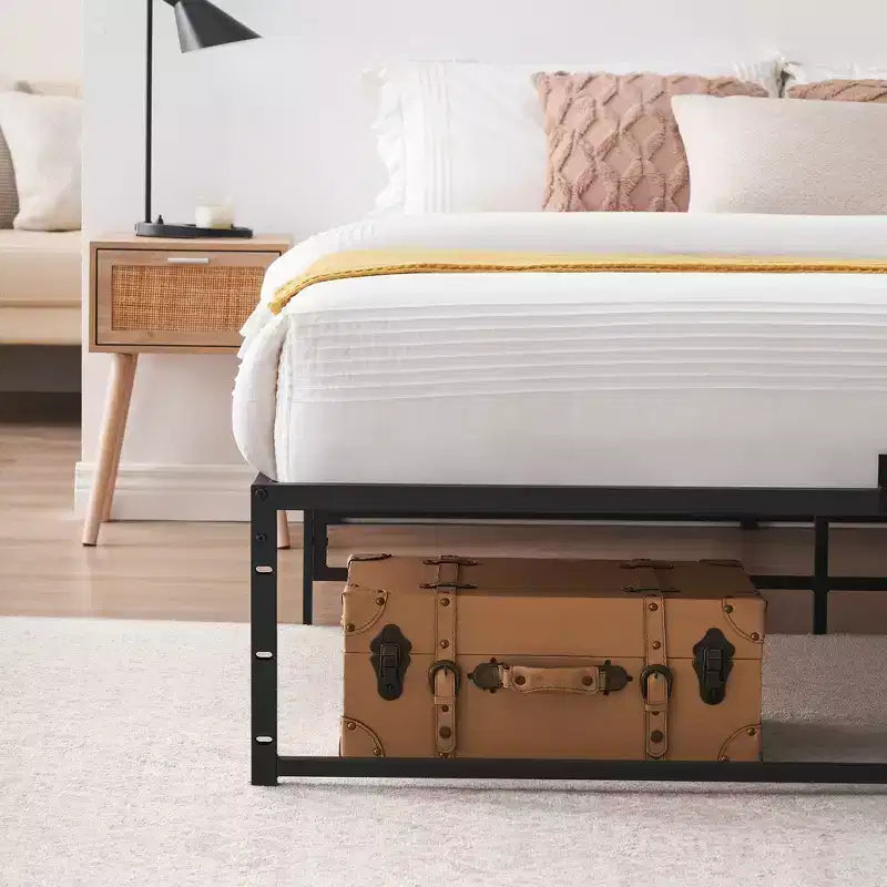 Metal Platform Bed Frame, Heavy Duty Strong Support Slat Full Size Bed, No Box Spring Needed, Under Bed Storage