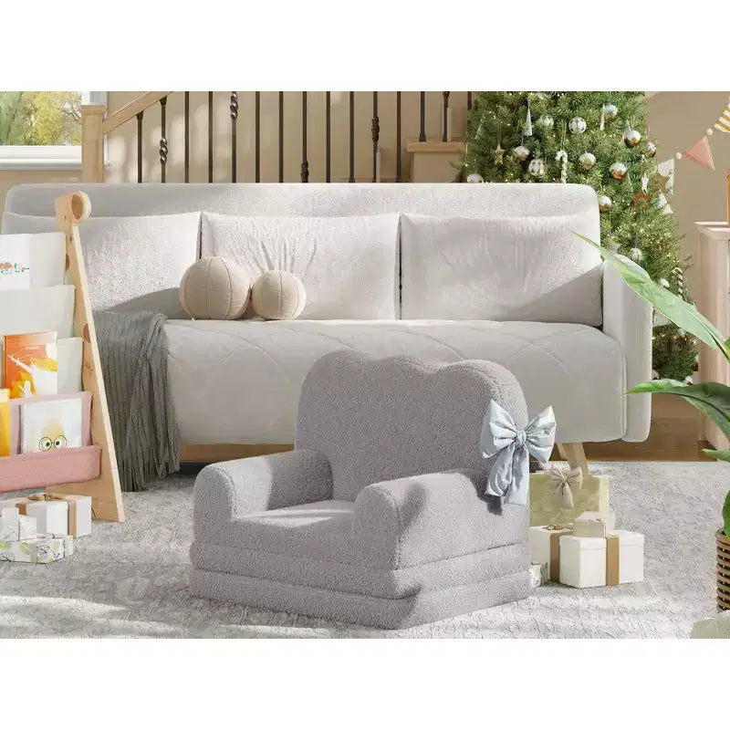Kids Couch, 2-in-1 Convertible Teddy Fleece Fabric Toddler Sofa Chair, Soft Fold Out Couch Lounger for Kids, Comfy Sofa Bed
