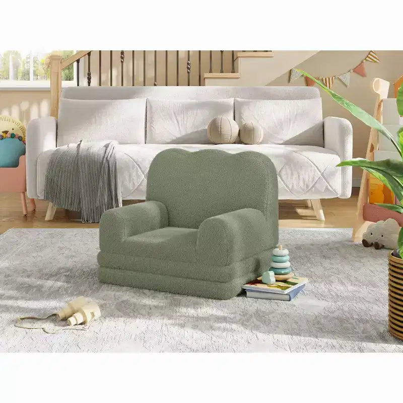 Kids Couch, 2-in-1 Convertible Teddy Fleece Fabric Toddler Sofa Chair, Soft Fold Out Couch Lounger for Kids, Comfy Sofa Bed