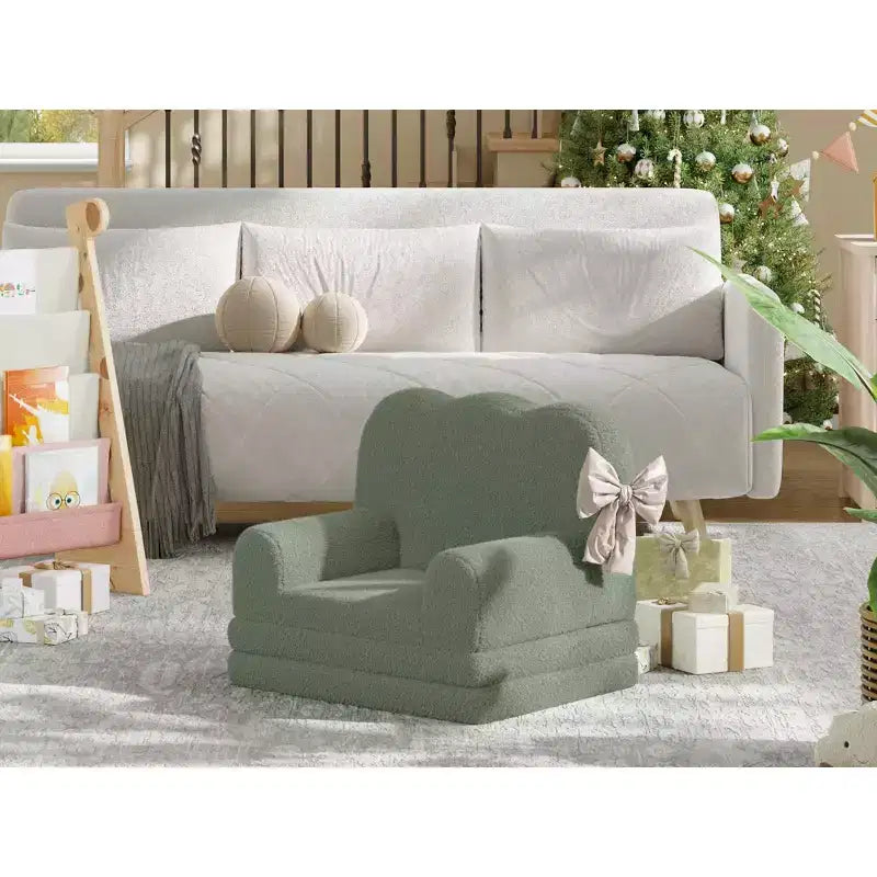 Kids Couch, 2-in-1 Convertible Teddy Fleece Fabric Toddler Sofa Chair, Soft Fold Out Couch Lounger for Kids, Comfy Sofa Bed