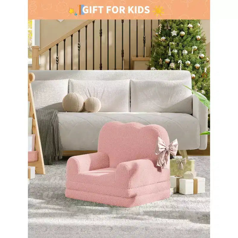 Kids Couch, 2-in-1 Convertible Teddy Fleece Fabric Toddler Sofa Chair, Soft Fold Out Couch Lounger for Kids, Comfy Sofa Bed