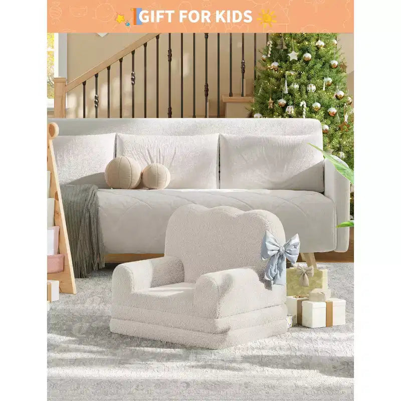 Kids Couch, 2-in-1 Convertible Teddy Fleece Fabric Toddler Sofa Chair, Soft Fold Out Couch Lounger for Kids, Comfy Sofa Bed