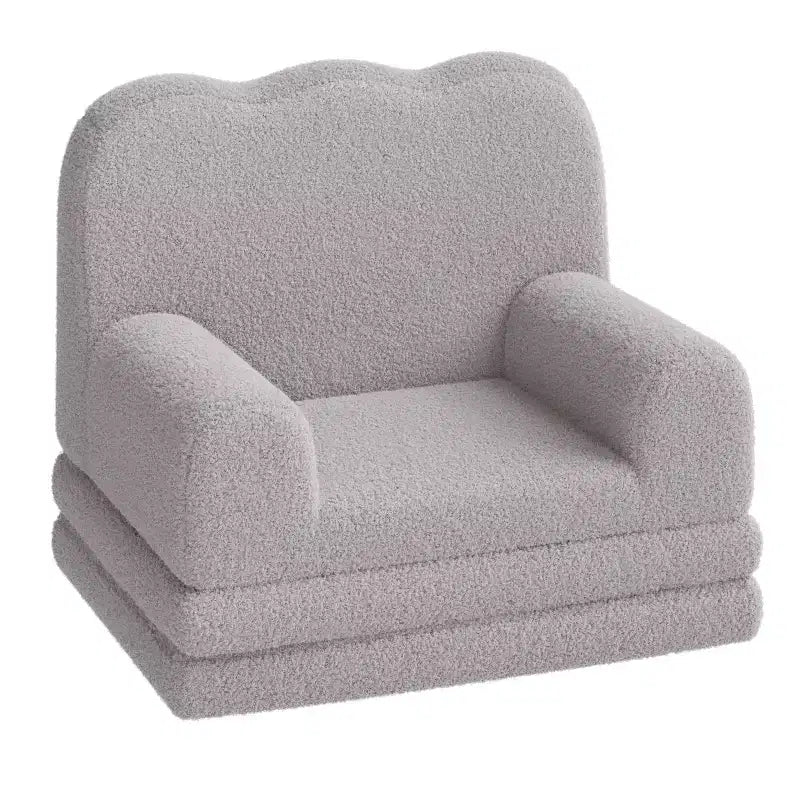 Kids Couch, 2-in-1 Convertible Teddy Fleece Fabric Toddler Sofa Chair, Soft Fold Out Couch Lounger for Kids, Comfy Sofa Bed