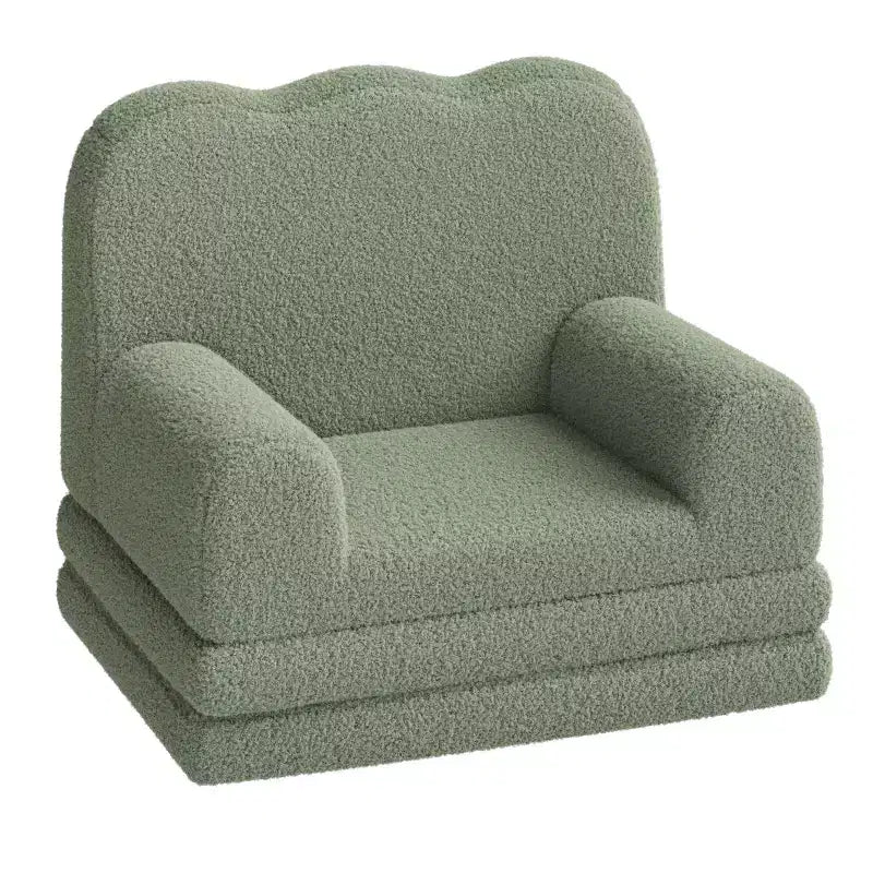 Kids Couch, 2-in-1 Convertible Teddy Fleece Fabric Toddler Sofa Chair, Soft Fold Out Couch Lounger for Kids, Comfy Sofa Bed