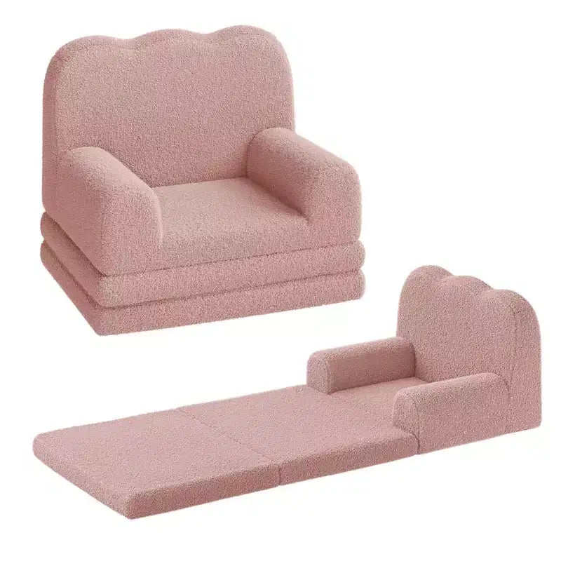 Kids Couch, 2-in-1 Convertible Teddy Fleece Fabric Toddler Sofa Chair, Soft Fold Out Couch Lounger for Kids, Comfy Sofa Bed