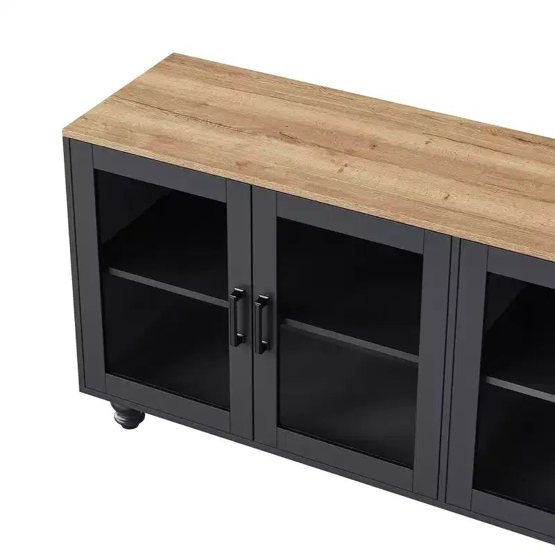 MAYEERTY Modern TV Stand for 100 TVs - Fluted Glass Door, LED Lights, Sliding Door, 2 Drawers, White