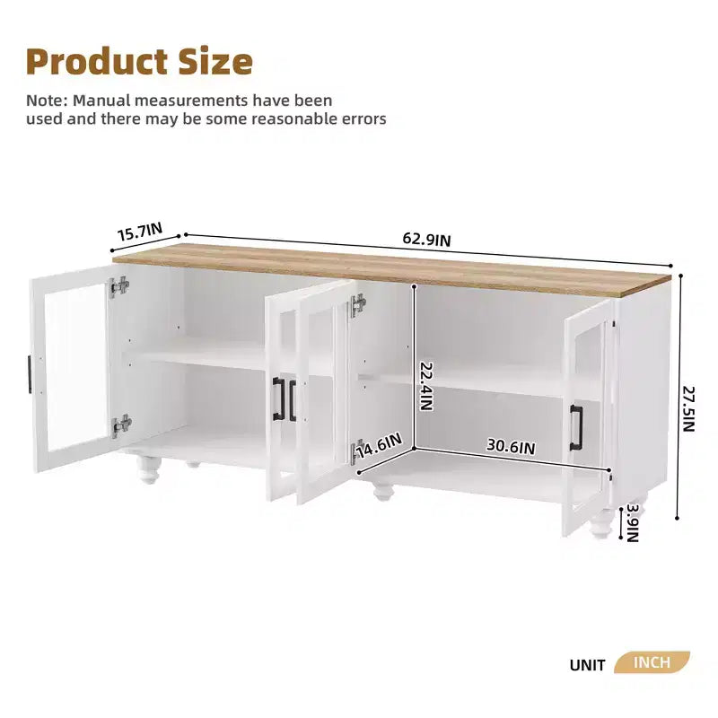 MAYEERTY Modern TV Stand for 100 TVs - Fluted Glass Door, LED Lights, Sliding Door, 2 Drawers, White