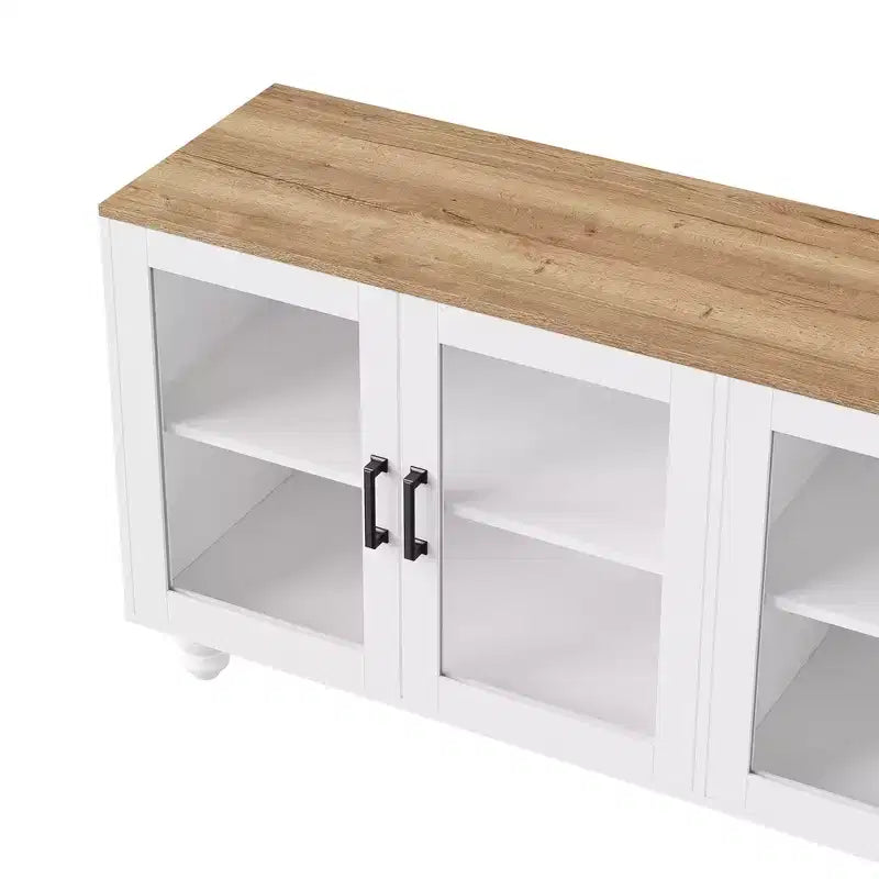 MAYEERTY Modern TV Stand for 100 TVs - Fluted Glass Door, LED Lights, Sliding Door, 2 Drawers, White