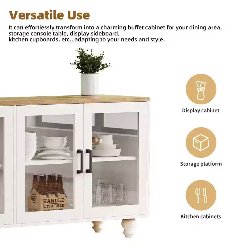 MAYEERTY Modern TV Stand for 100 TVs - Fluted Glass Door, LED Lights, Sliding Door, 2 Drawers, White