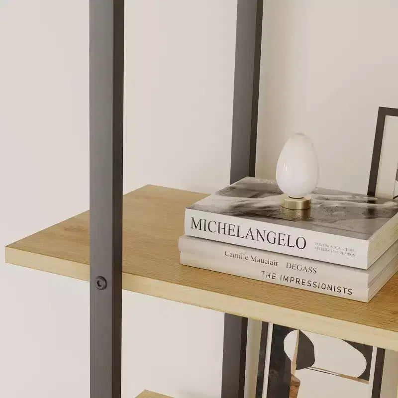 GustoWave Rattan Bookshelf,71.1 Inch Tall Industrial Bookcase with Storage Door,5 Shelf Bookcase with Metal Frame for Living Room