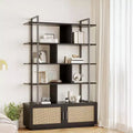 GustoWave Rattan Bookshelf,71.1 Inch Tall Industrial Bookcase with Storage Door,5 Shelf Bookcase with Metal Frame for Living Room