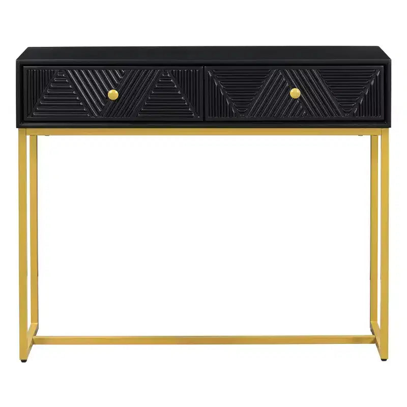 MAYEERTY Modern Narrow Console Table with Storage 2 Drawers Stripe Design for Living Room Hallway Black