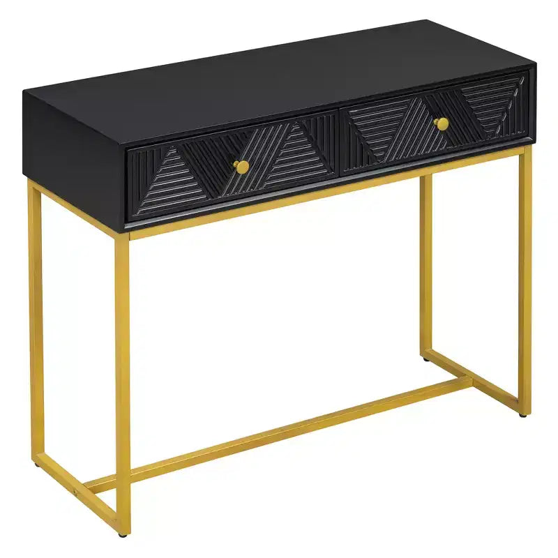 MAYEERTY Modern Narrow Console Table with Storage 2 Drawers Stripe Design for Living Room Hallway Black