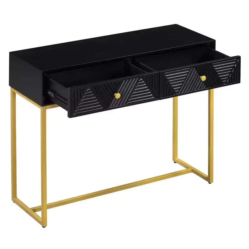MAYEERTY Modern Narrow Console Table with Storage 2 Drawers Stripe Design for Living Room Hallway Black