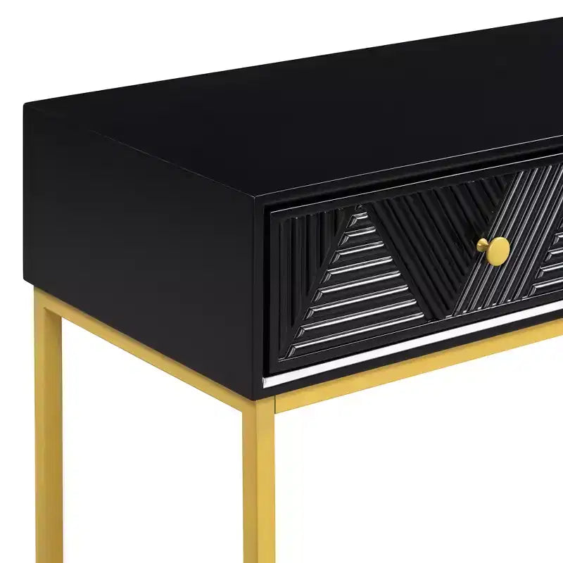 MAYEERTY Modern Narrow Console Table with Storage 2 Drawers Stripe Design for Living Room Hallway Black