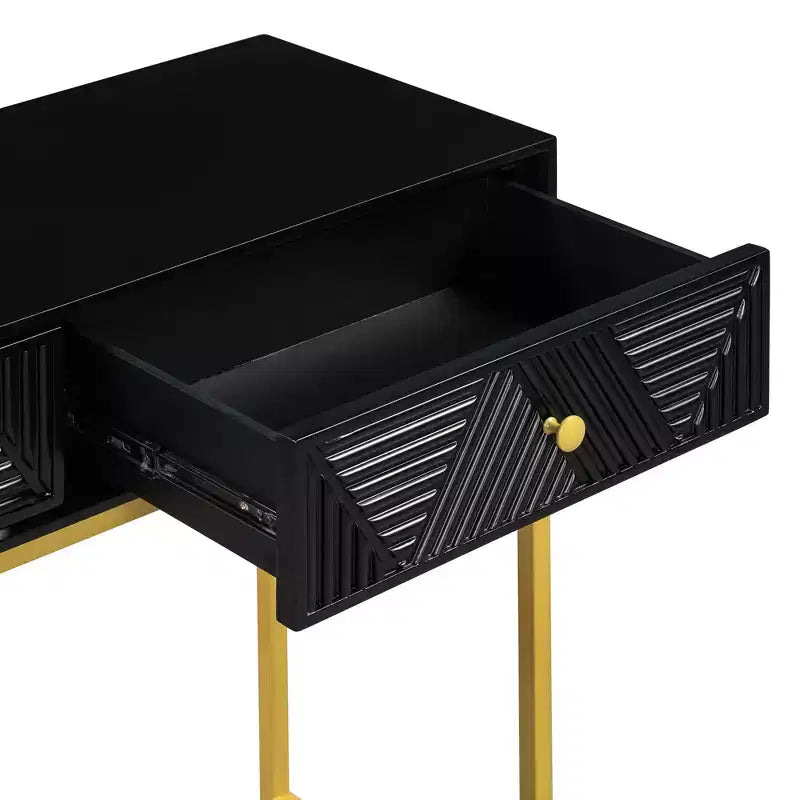 MAYEERTY Modern Narrow Console Table with Storage 2 Drawers Stripe Design for Living Room Hallway Black
