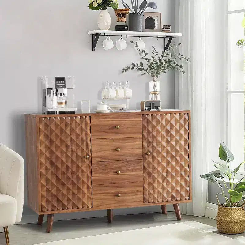 47'' Sideboard Buffet Cabinet, Coffee Bar Cabinet with 4 Drawers & Adjustable Shelves, Entryway Console Table, Kitchen Pantry Storage Cabinet