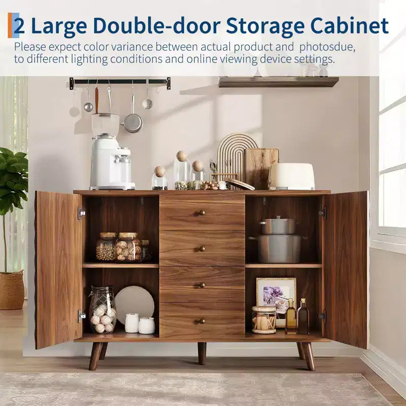 47'' Sideboard Buffet Cabinet, Coffee Bar Cabinet with 4 Drawers & Adjustable Shelves, Entryway Console Table, Kitchen Pantry Storage Cabinet