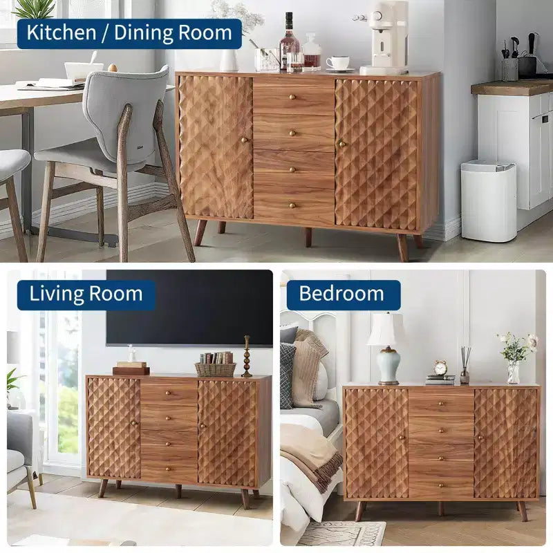 47'' Sideboard Buffet Cabinet, Coffee Bar Cabinet with 4 Drawers & Adjustable Shelves, Entryway Console Table, Kitchen Pantry Storage Cabinet