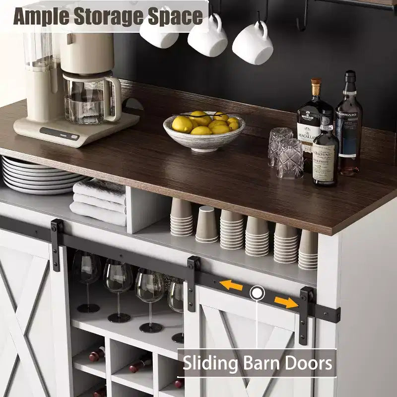 Coffee Hutch Cabinet Farmhouse Coffee Bar Cabinet 75 Tall Buffet Cabinet with Storage Large Bar Cabinet with Sliding Barn Door Dining Room