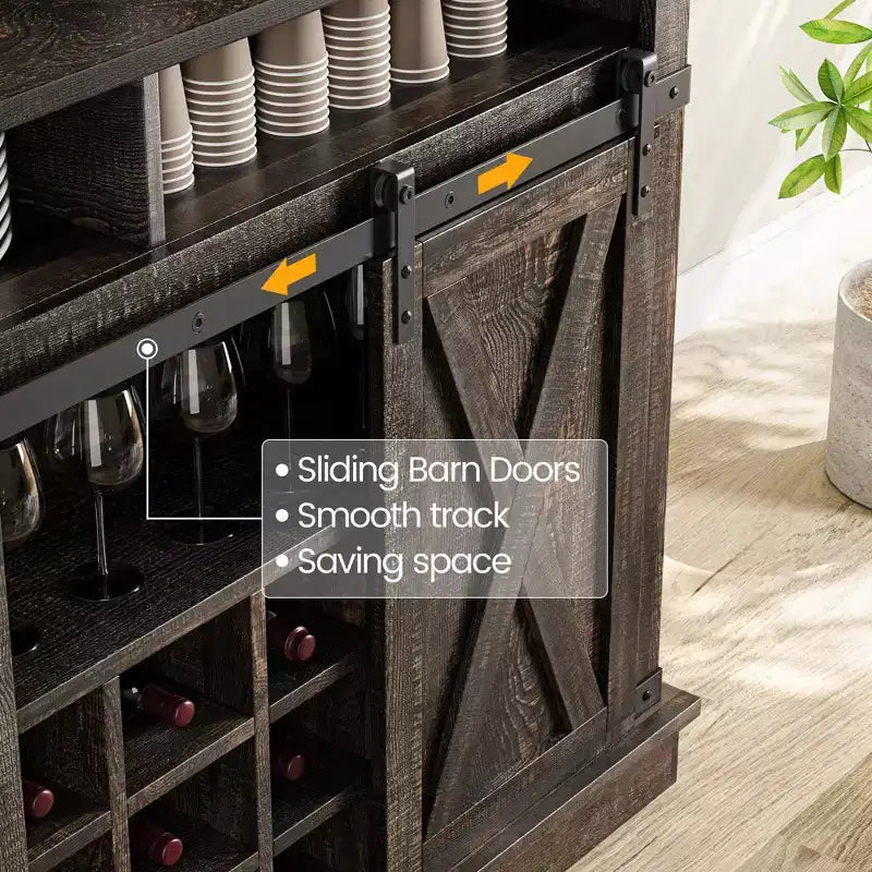 Coffee Hutch Cabinet Farmhouse Coffee Bar Cabinet 75 Tall Buffet Cabinet with Storage Large Bar Cabinet with Sliding Barn Door Dining Room