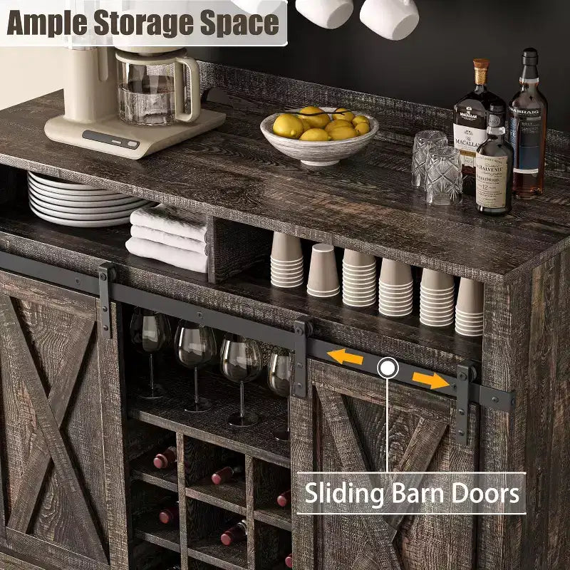 Coffee Hutch Cabinet Farmhouse Coffee Bar Cabinet 75 Tall Buffet Cabinet with Storage Large Bar Cabinet with Sliding Barn Door Dining Room