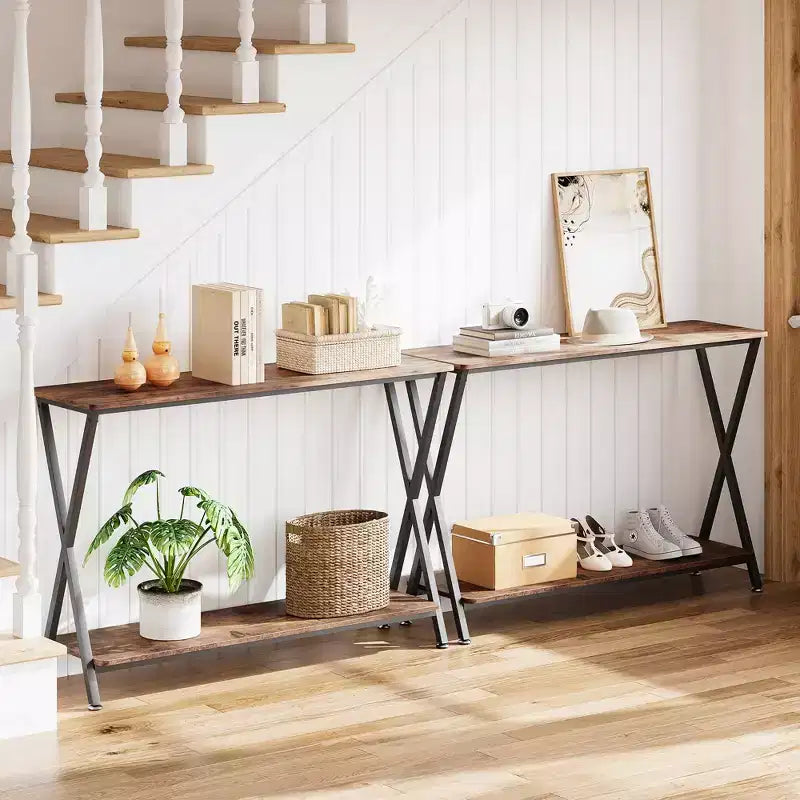 Small Entryway Table, Narrow Hallway Table, 2-Tier Industrial Display Table with Shelves, Couch Table Behind Sofa, Foyer Tables
