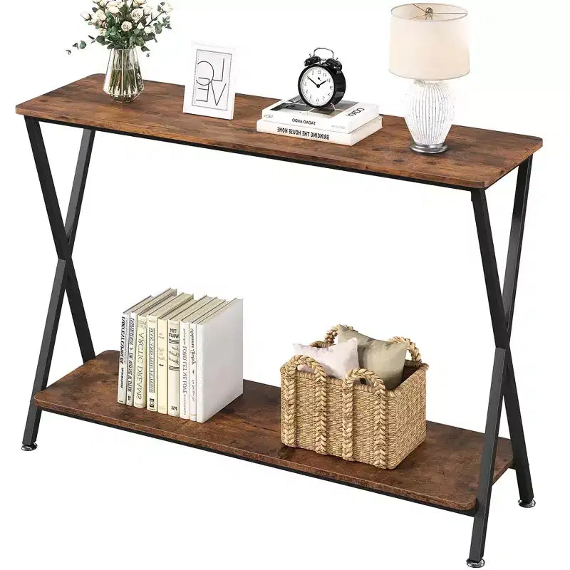 Small Entryway Table, Narrow Hallway Table, 2-Tier Industrial Display Table with Shelves, Couch Table Behind Sofa, Foyer Tables