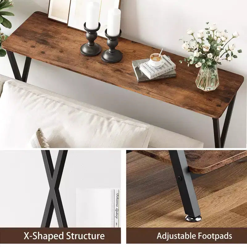 Small Entryway Table, Narrow Hallway Table, 2-Tier Industrial Display Table with Shelves, Couch Table Behind Sofa, Foyer Tables