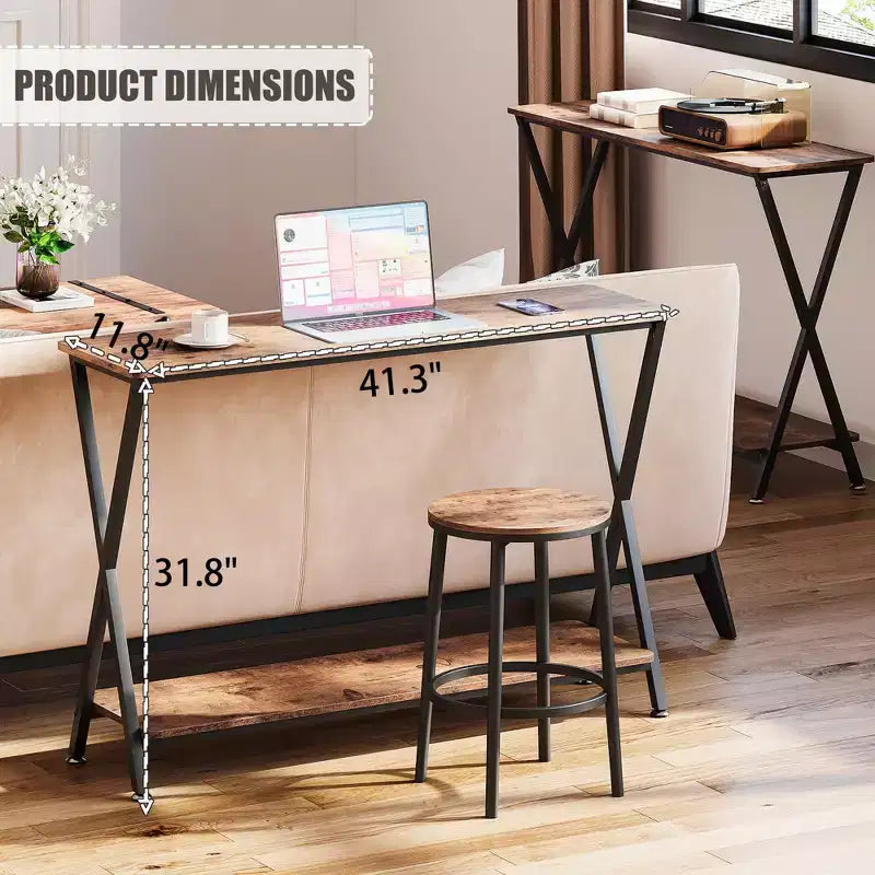 Small Entryway Table, Narrow Hallway Table, 2-Tier Industrial Display Table with Shelves, Couch Table Behind Sofa, Foyer Tables