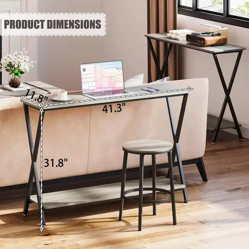 Small Entryway Table, Narrow Hallway Table, 2-Tier Industrial Display Table with Shelves, Couch Table Behind Sofa, Foyer Tables