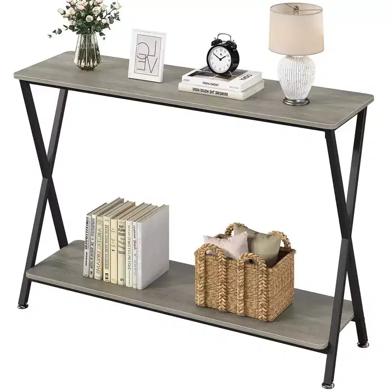 Small Entryway Table, Narrow Hallway Table, 2-Tier Industrial Display Table with Shelves, Couch Table Behind Sofa, Foyer Tables
