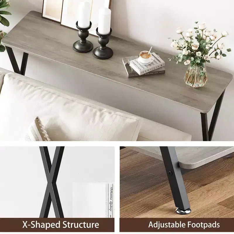 Small Entryway Table, Narrow Hallway Table, 2-Tier Industrial Display Table with Shelves, Couch Table Behind Sofa, Foyer Tables