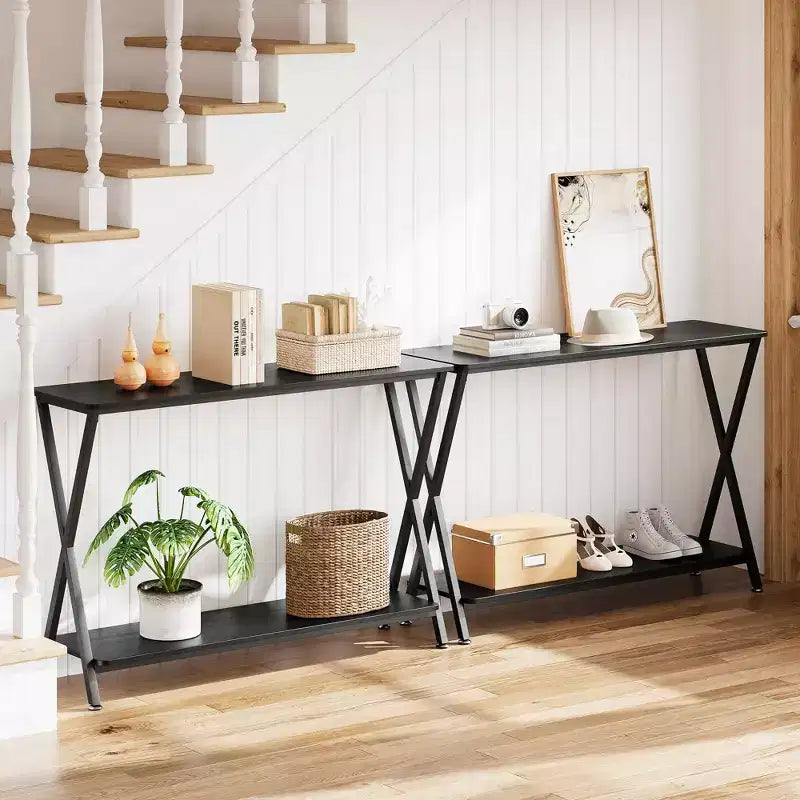 Small Entryway Table, Narrow Hallway Table, 2-Tier Industrial Display Table with Shelves, Couch Table Behind Sofa, Foyer Tables
