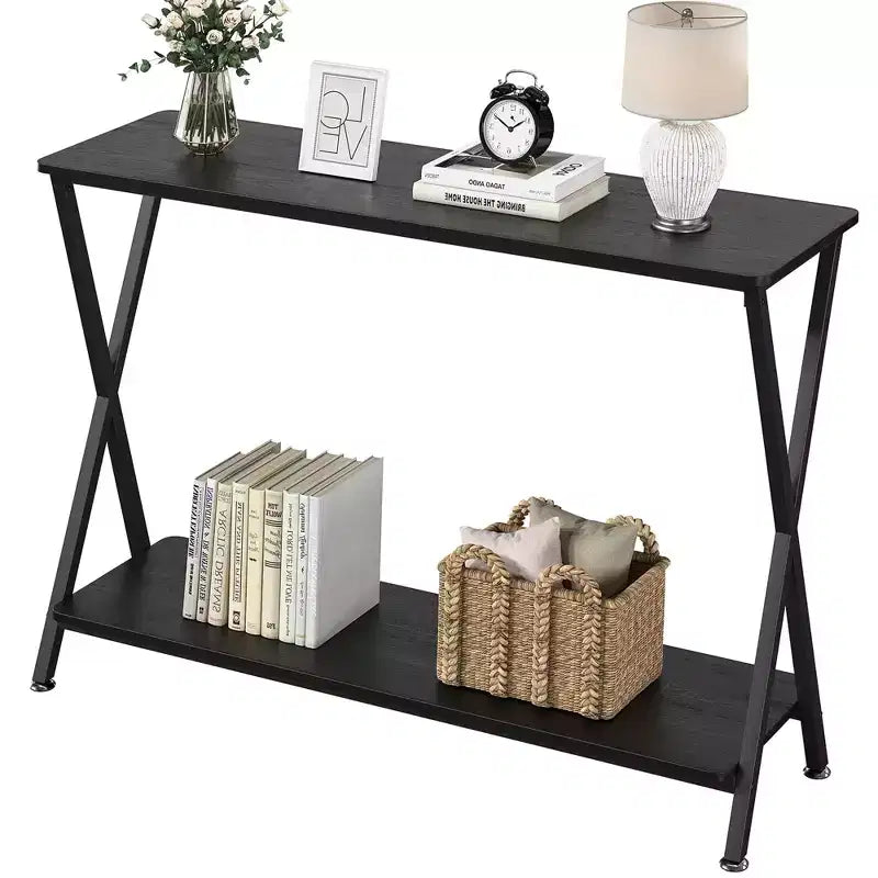 Small Entryway Table, Narrow Hallway Table, 2-Tier Industrial Display Table with Shelves, Couch Table Behind Sofa, Foyer Tables