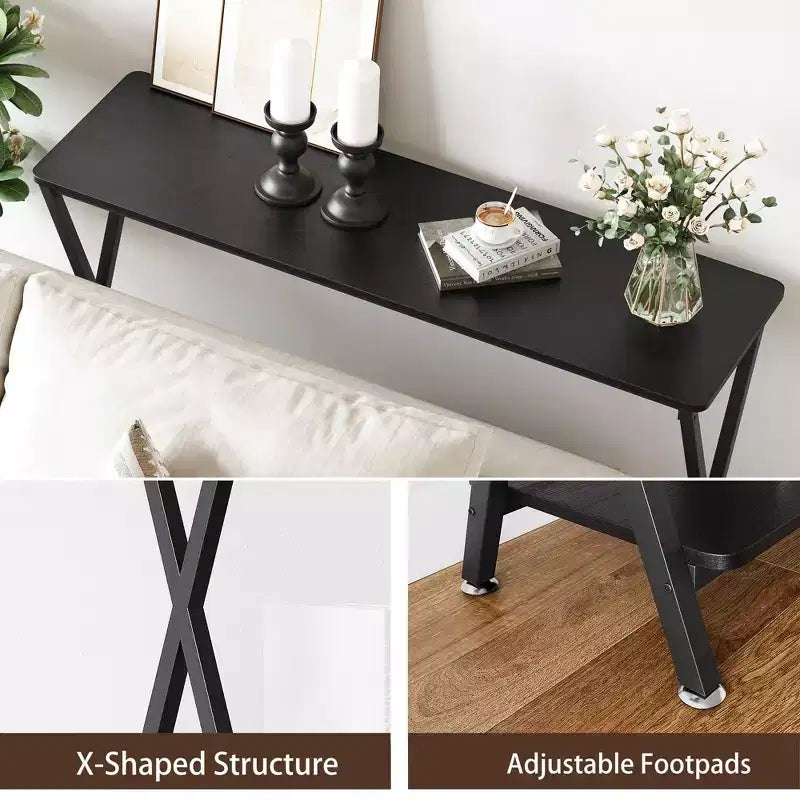Small Entryway Table, Narrow Hallway Table, 2-Tier Industrial Display Table with Shelves, Couch Table Behind Sofa, Foyer Tables