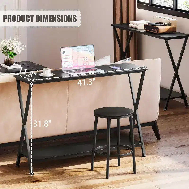 Small Entryway Table, Narrow Hallway Table, 2-Tier Industrial Display Table with Shelves, Couch Table Behind Sofa, Foyer Tables