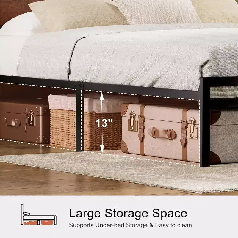 Hausource Twin Size Bed Frame with LED Headboard, Charging Station, No Box Spring Needed